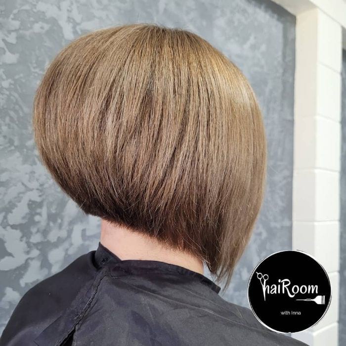 Round Asymmetrical Bob hairstyle for women over 60