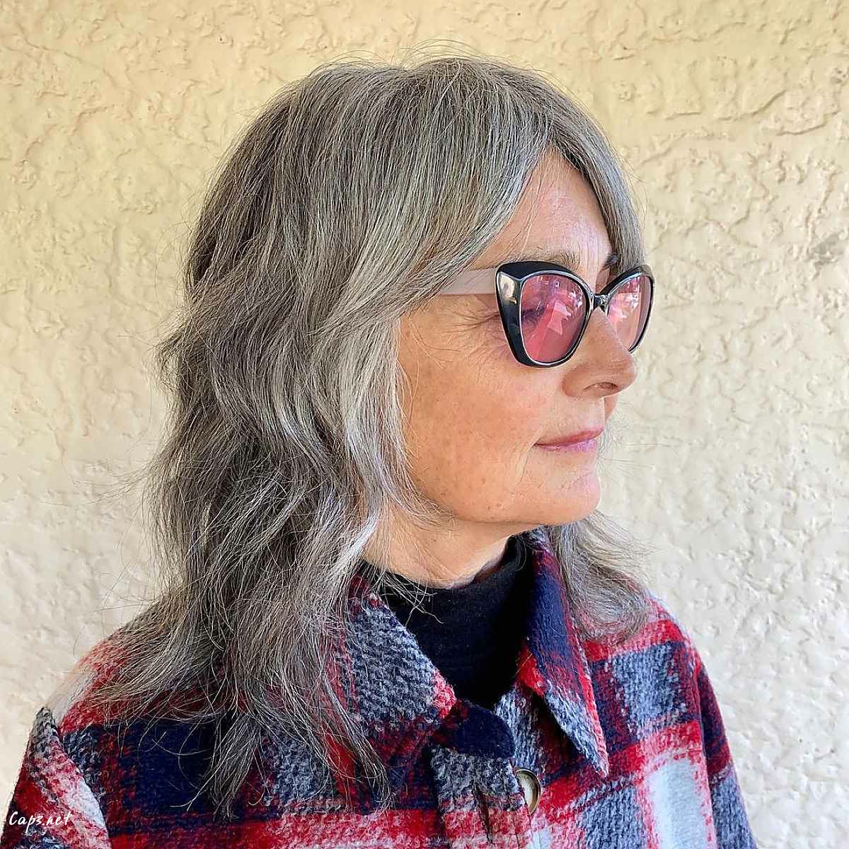 grey shaggy mid length cut for 60 year olds
