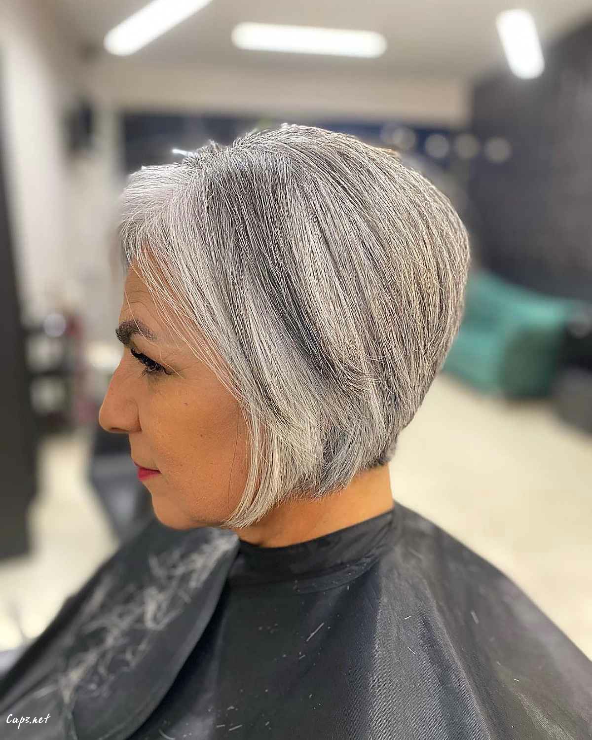 jaw length stacked pixie bob for ladies in their 60s
