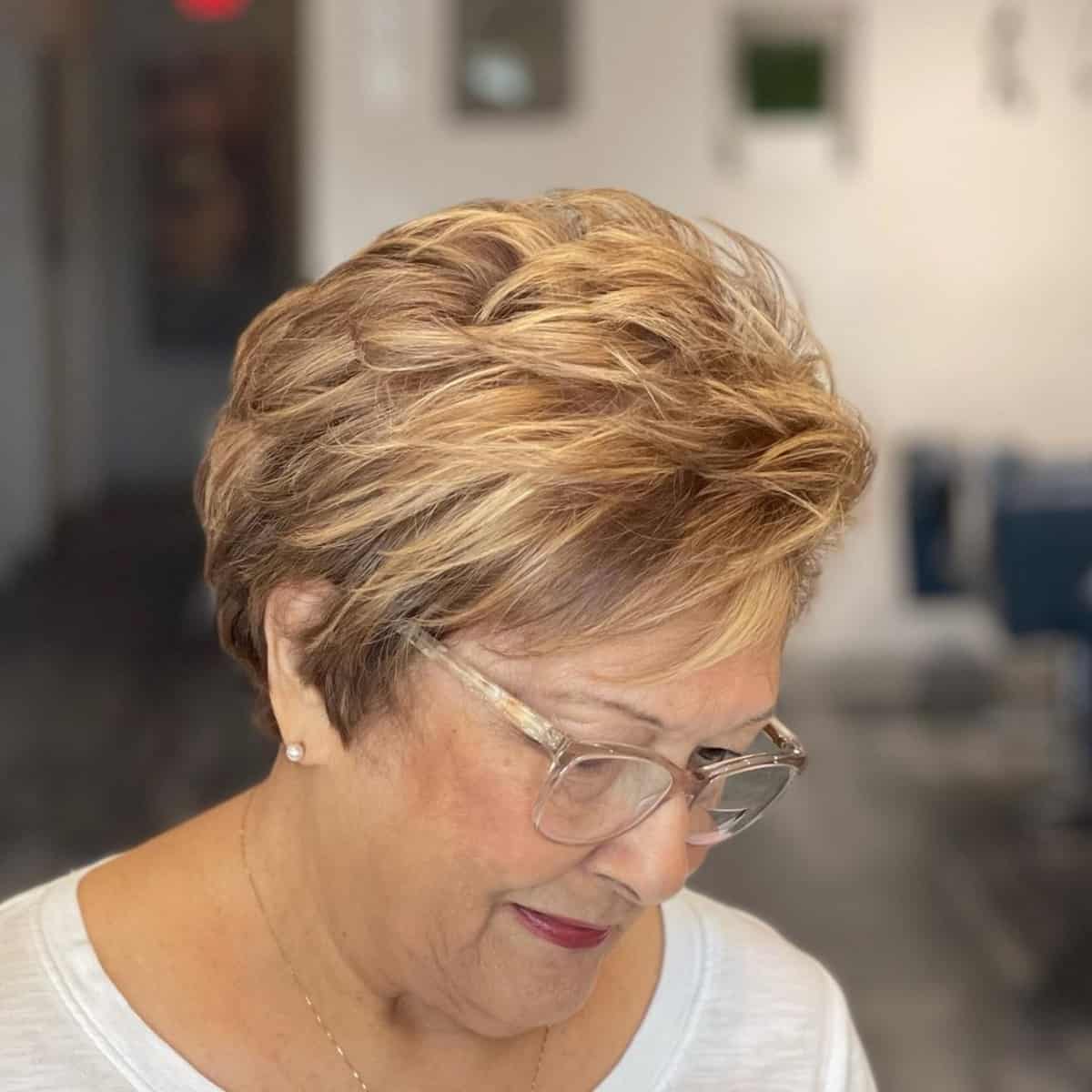 layered cut with natural grey hair