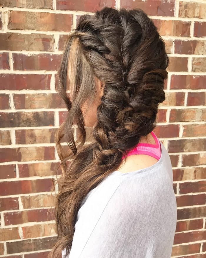 messy side braid with bangs