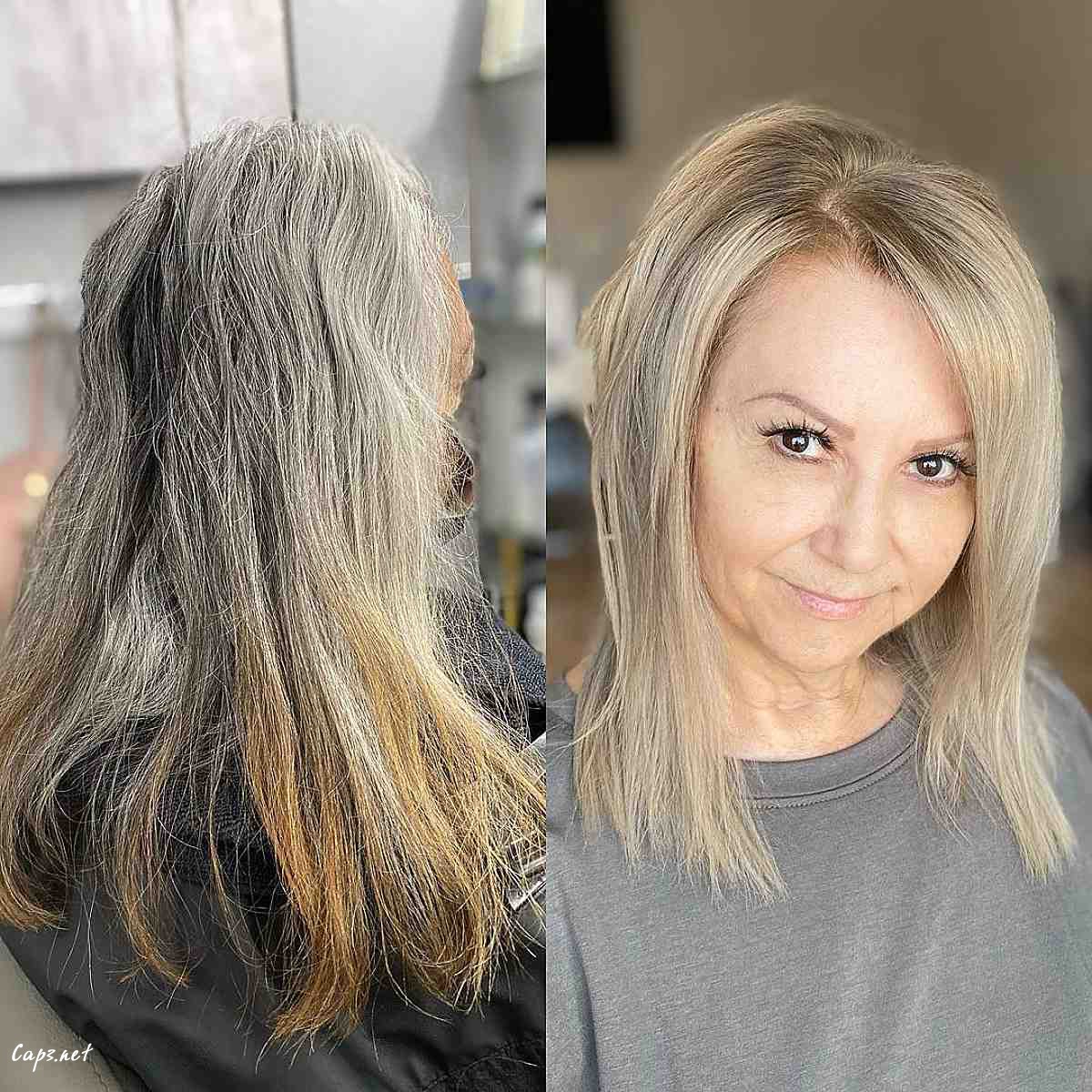 mid length shag with a side part for older women