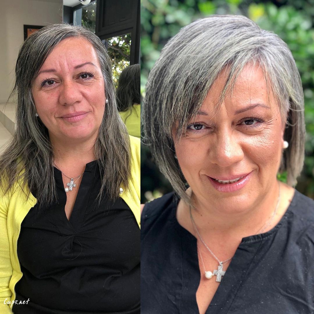 modern wedge cut for older ladies with thinning hair