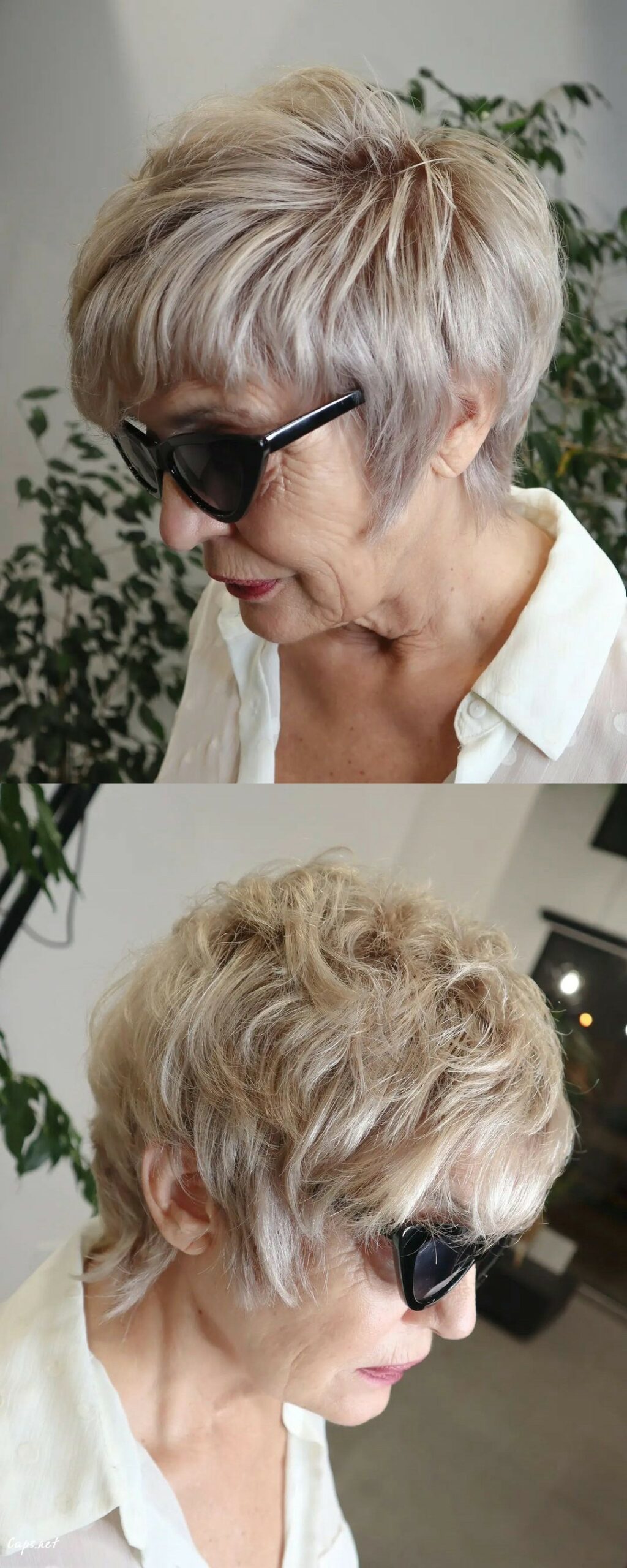 sassy pixie mullet for thick hair on a woman in her sixties