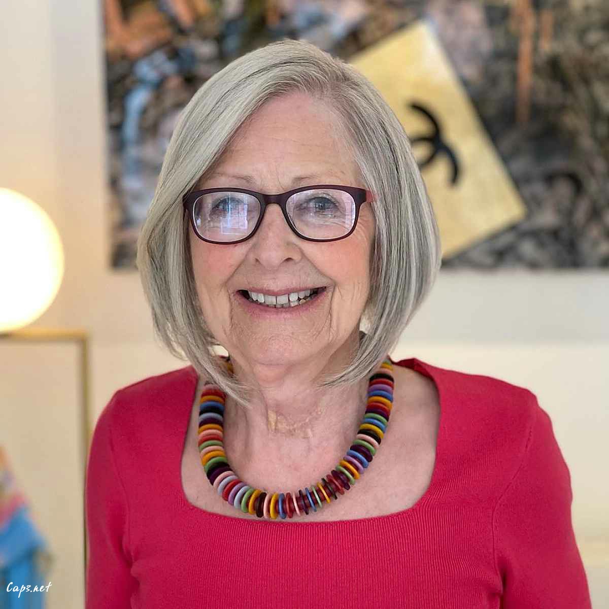 short bob hairstyle for seniors over 60 with glasses