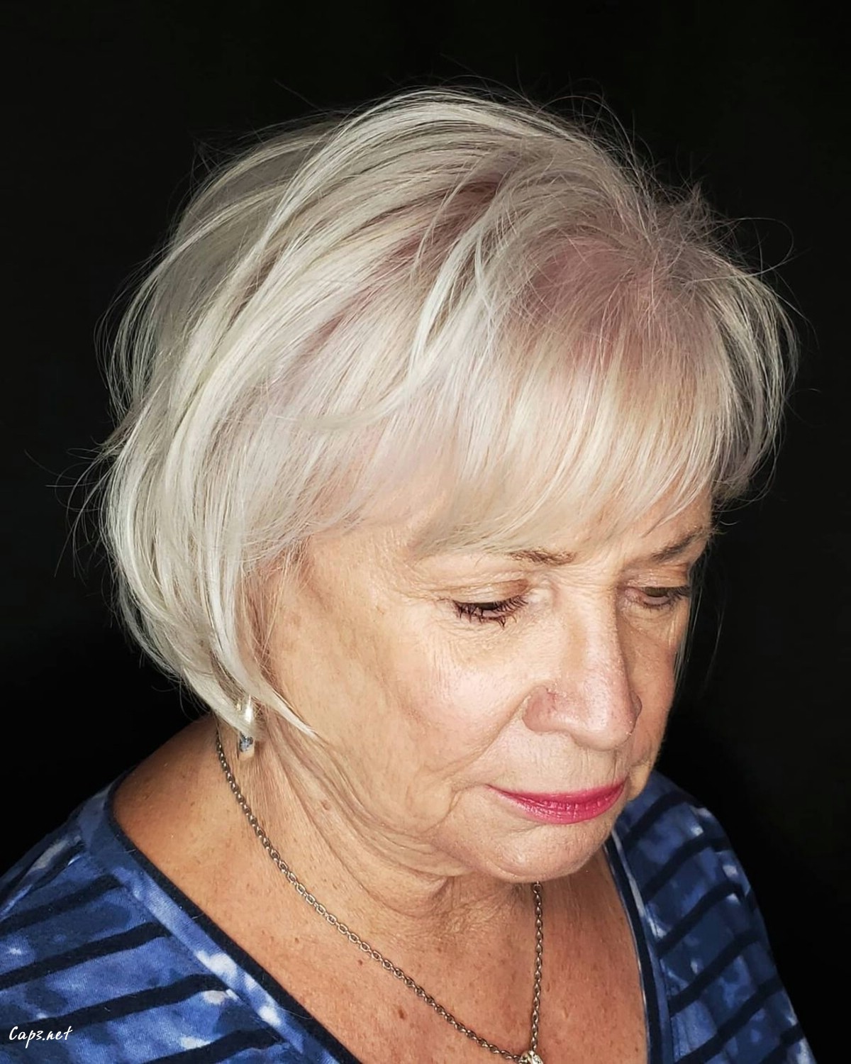 short bob with bangs for senior women with finer hair