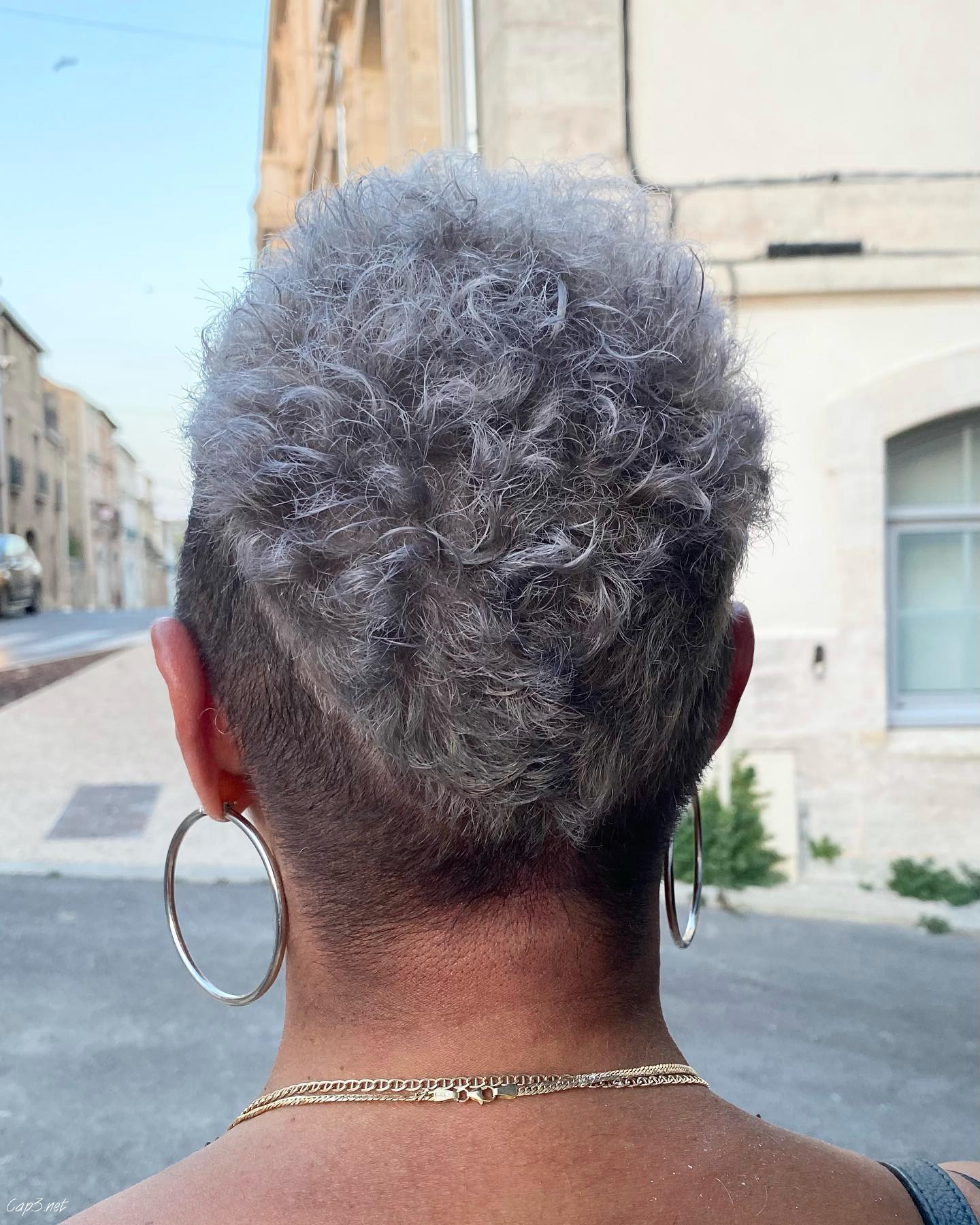 Curly Silver High Updo