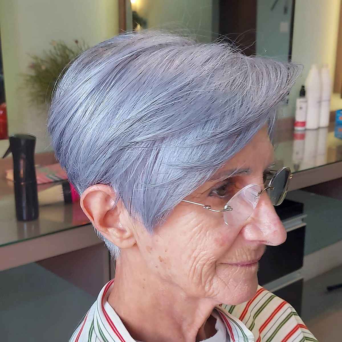 grey long pixie cut with fringe for 60 year olds