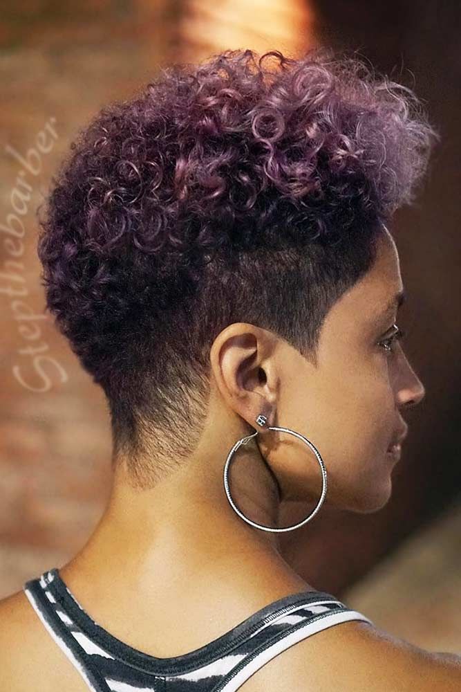 taper haircut women black purple balayage high natural curly