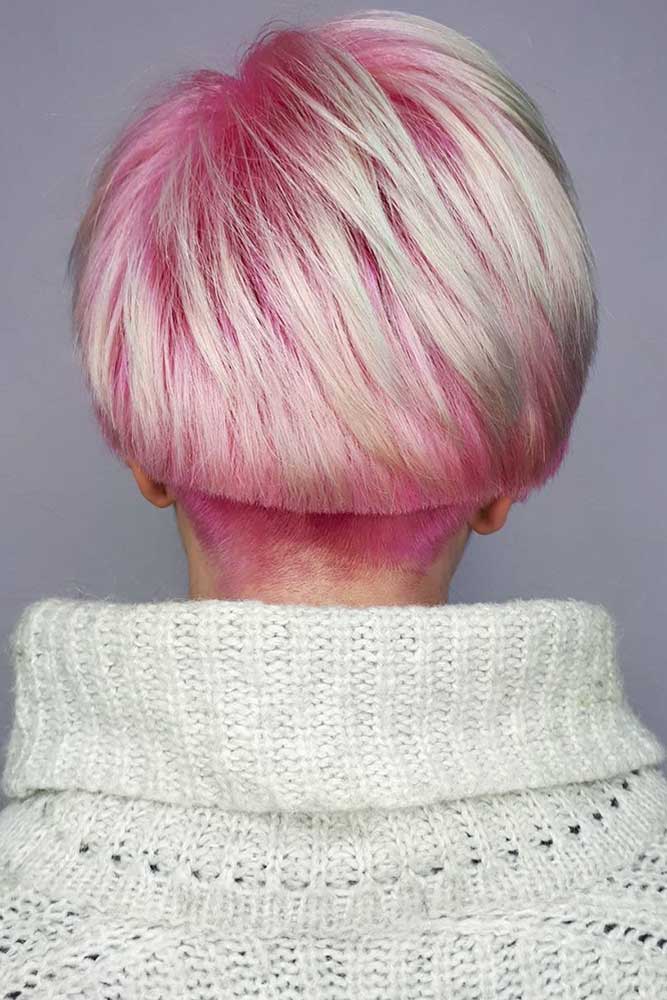 taper haircut women long sleek bob platinum blonde pink balayage layered inverted