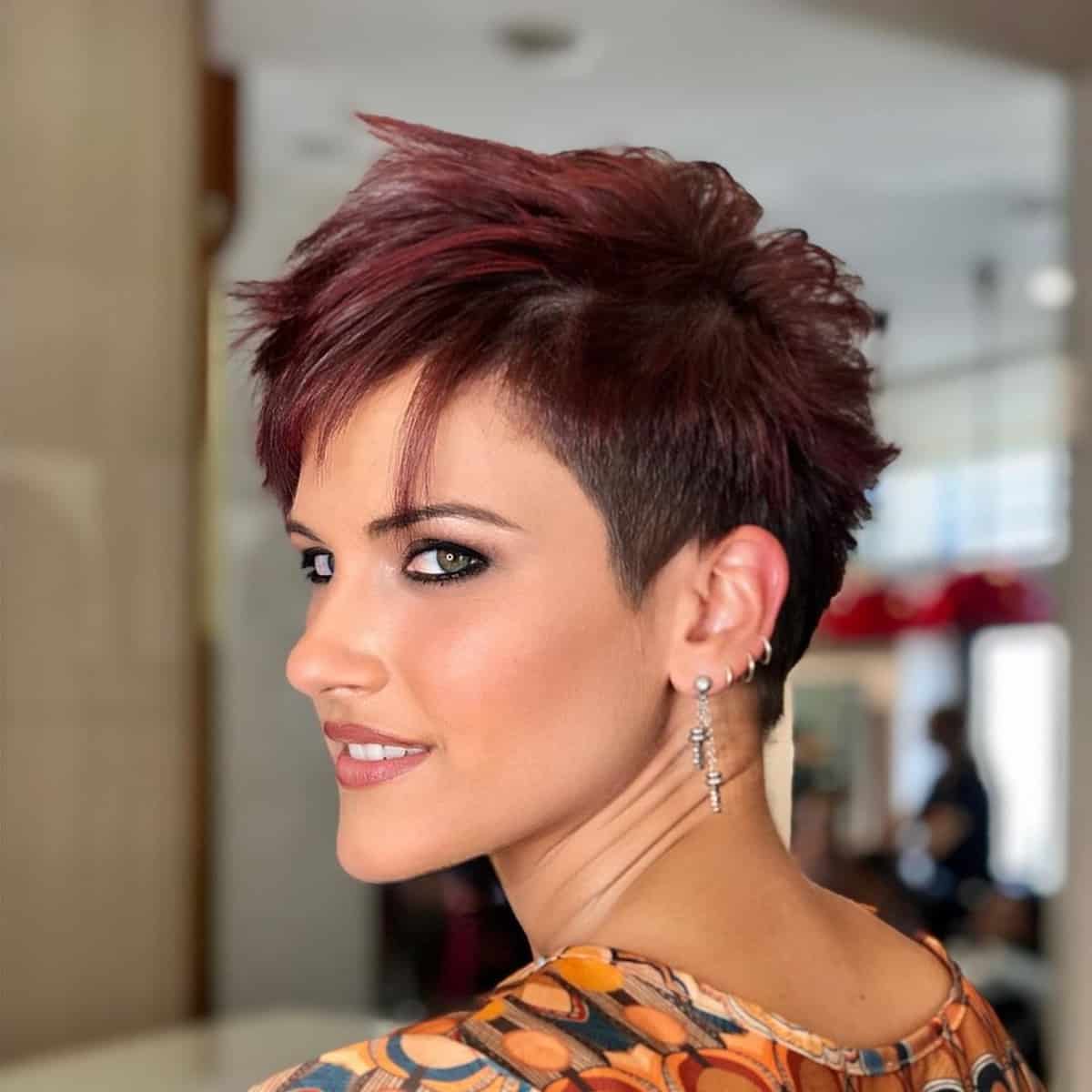 textured long pixie cut with the side shaved