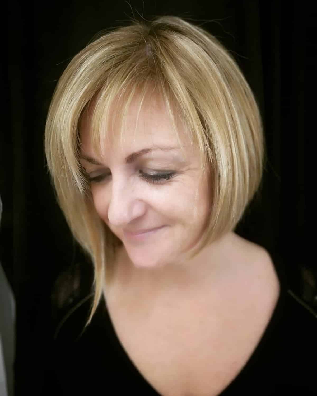 asymmetrical layered bob for 60 year olds