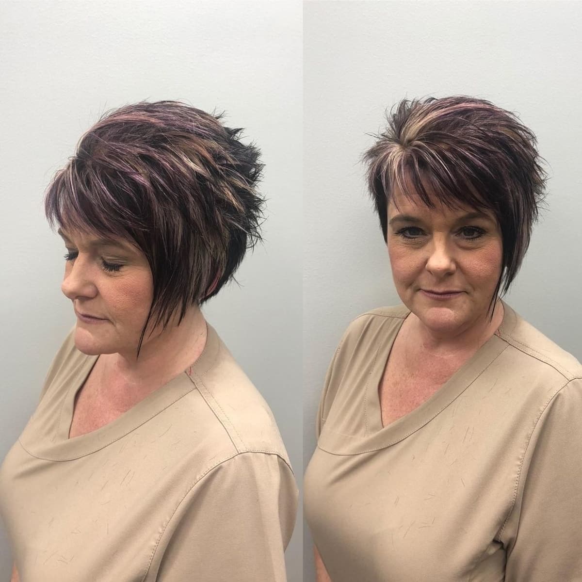 asymmetrical short sassy and stacked cut for women passed 60
