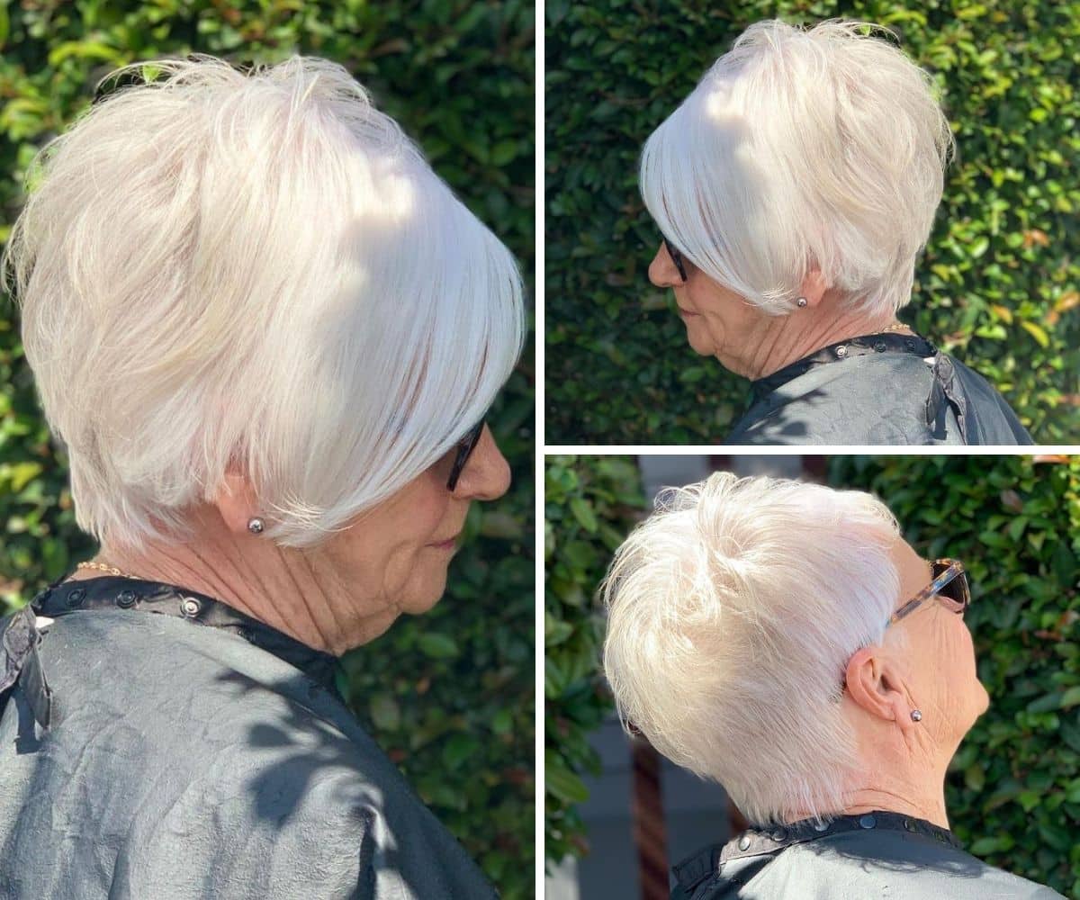 asymmetrical style for ladies over 60 with white hair