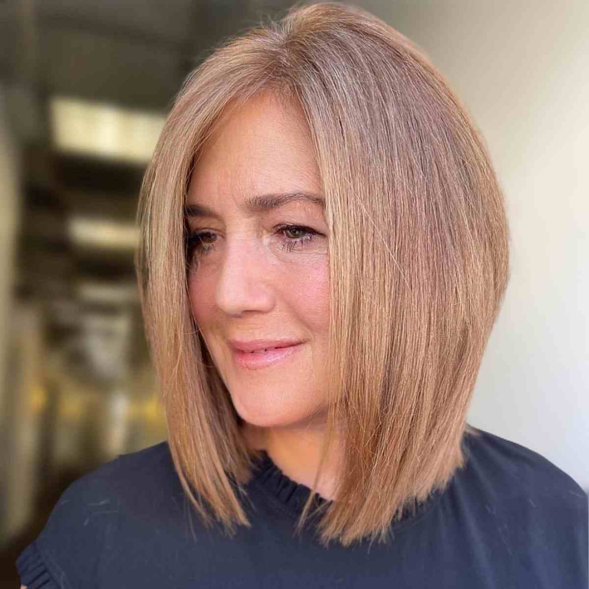 face framing long bob on straight hair for ladies past forty