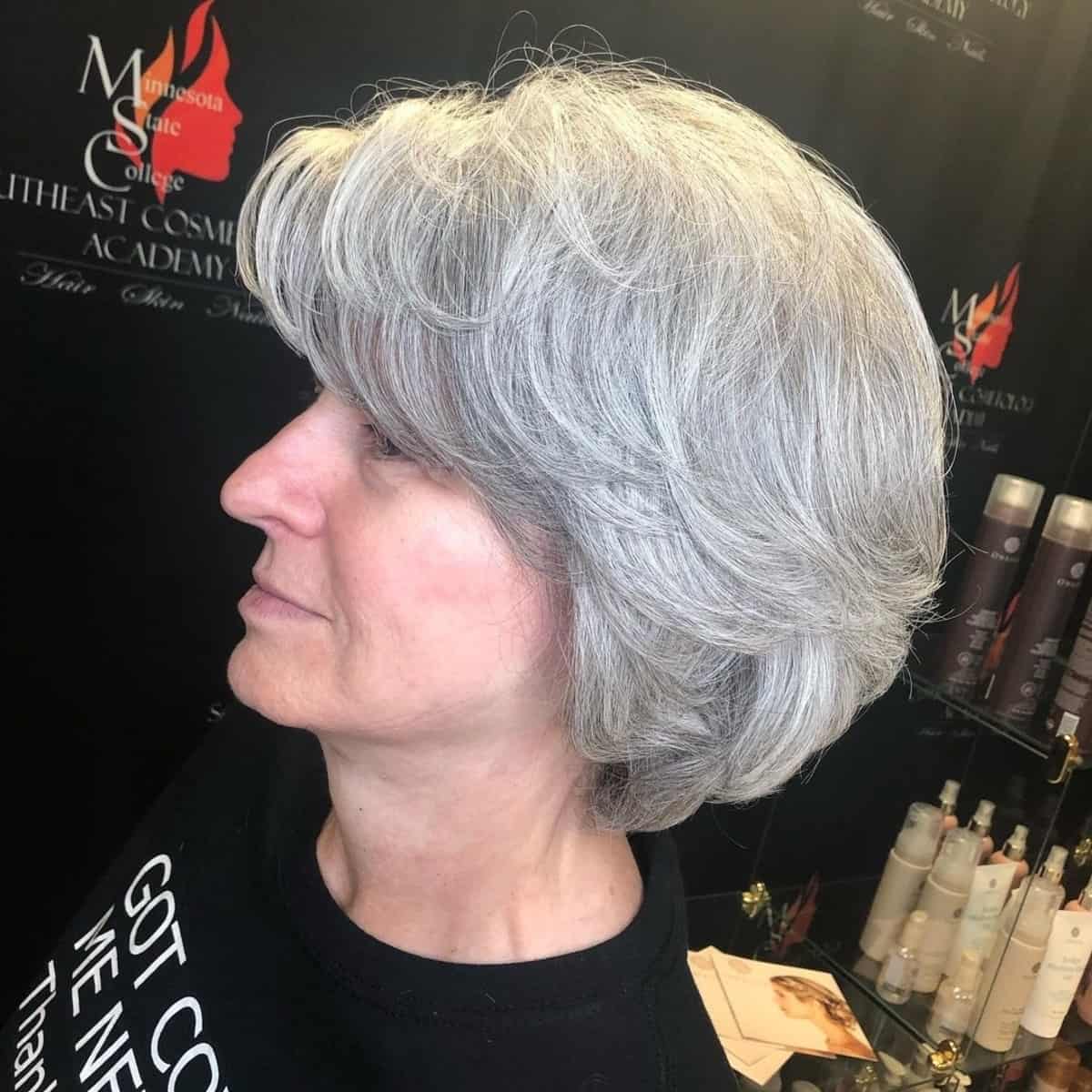 layered shaggy bob for women in their sixties