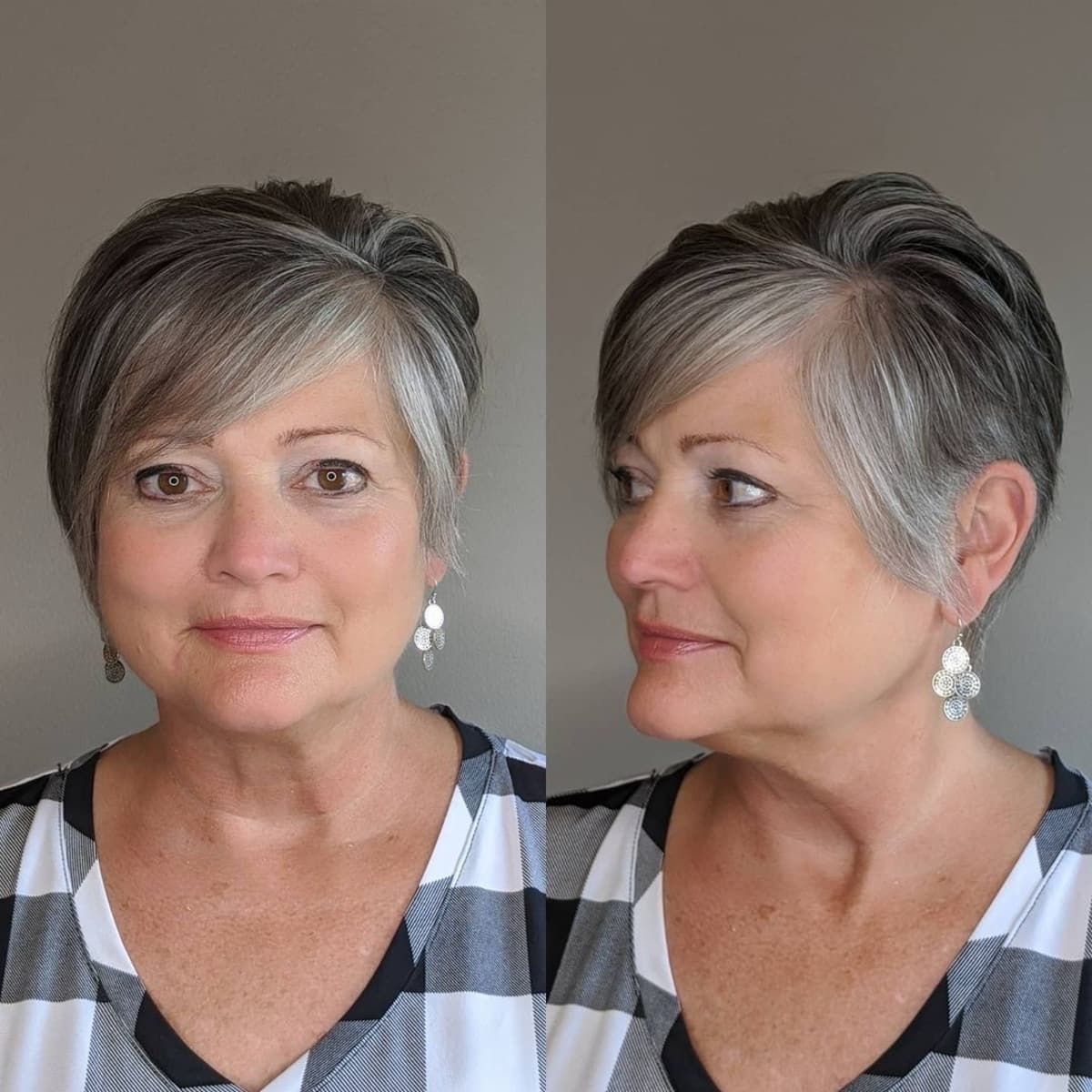 long pixie with side swept bangs for women over sixty