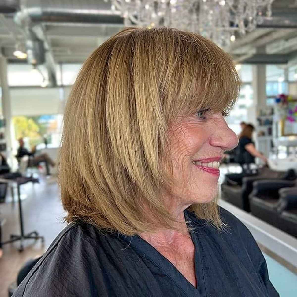 long shaggy bob with bangs for straight hair for women over 60