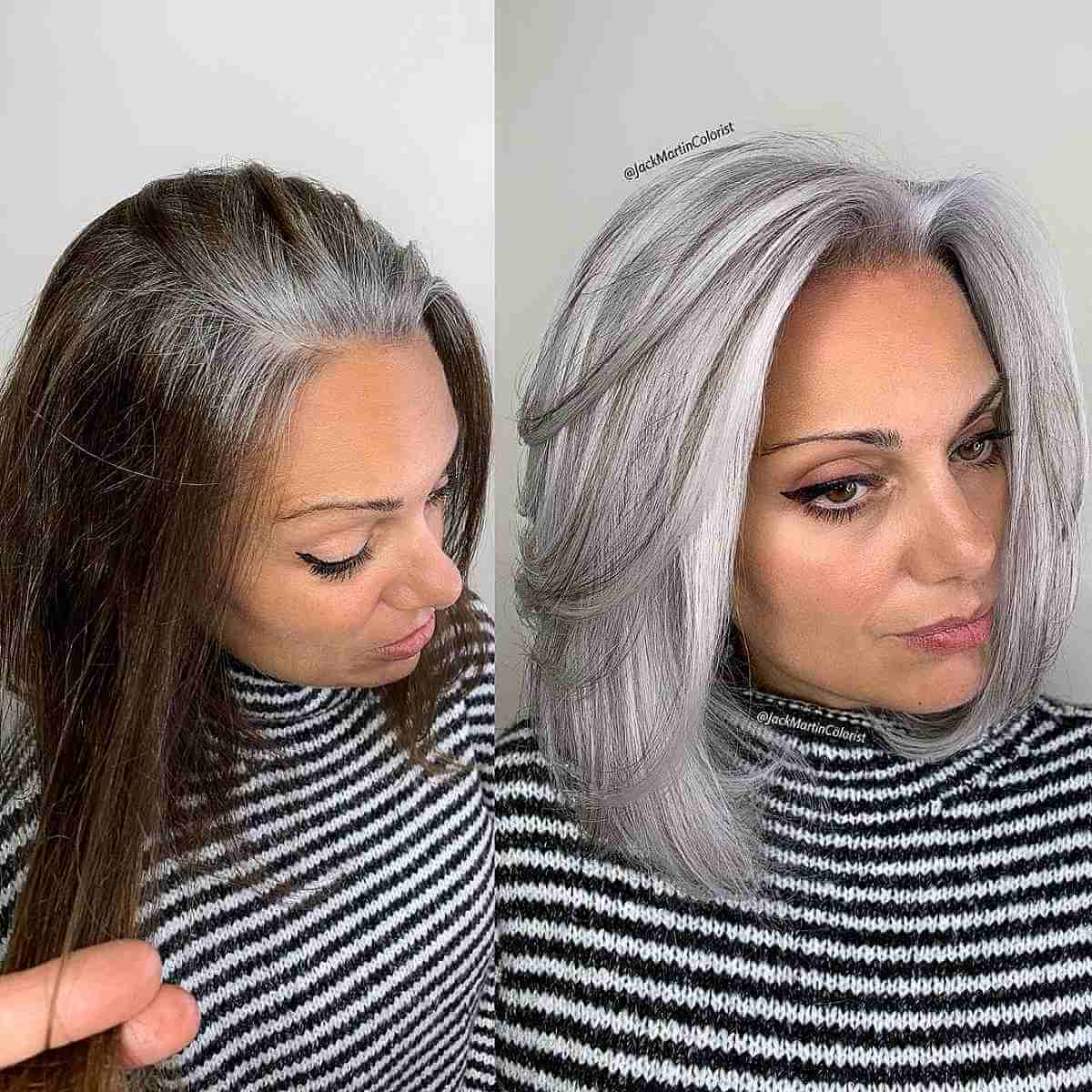 low maintenance lob cut for grey hair for a forty year old