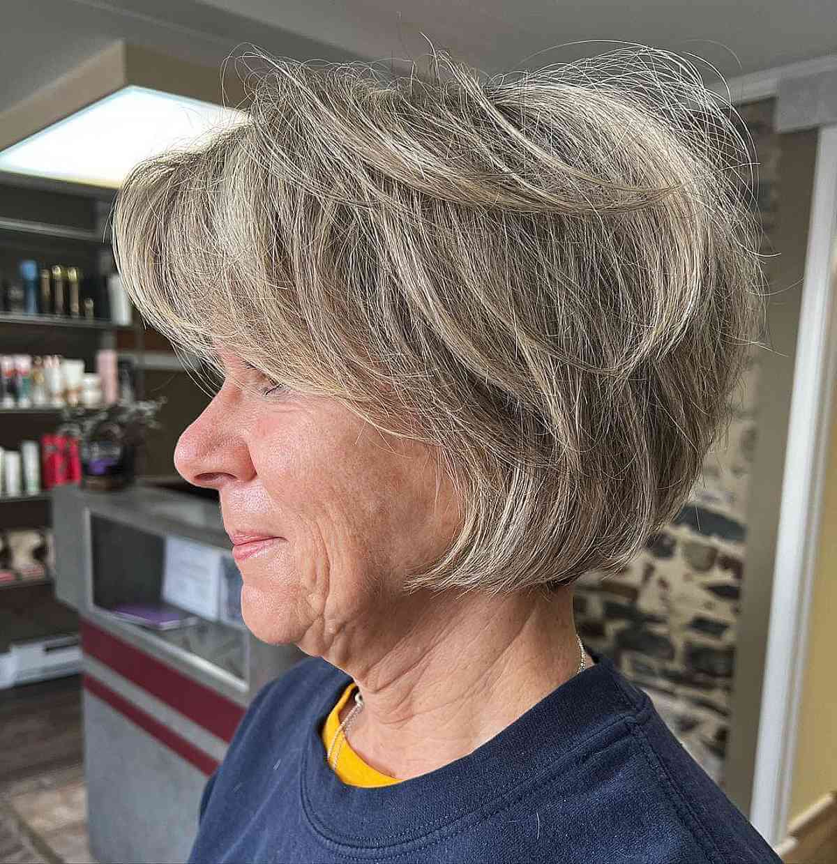 razor cut textured bob for women 60 and up