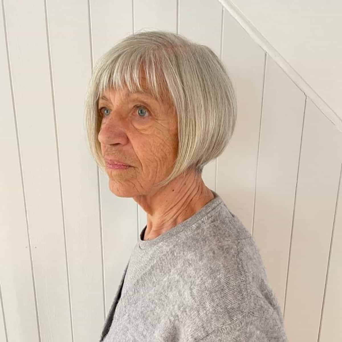 rounded bob cut for a 60 year old woman