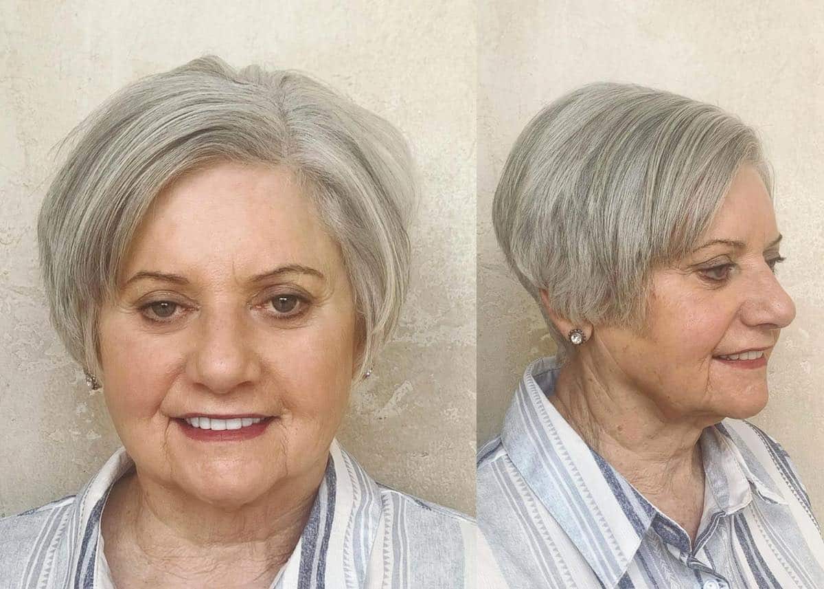 slimming short haircut for women over 60 with round face