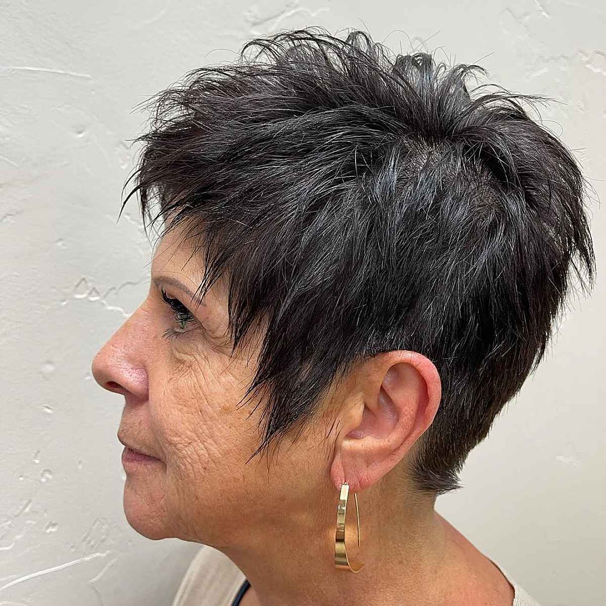 textured and spiky on a woman over 60