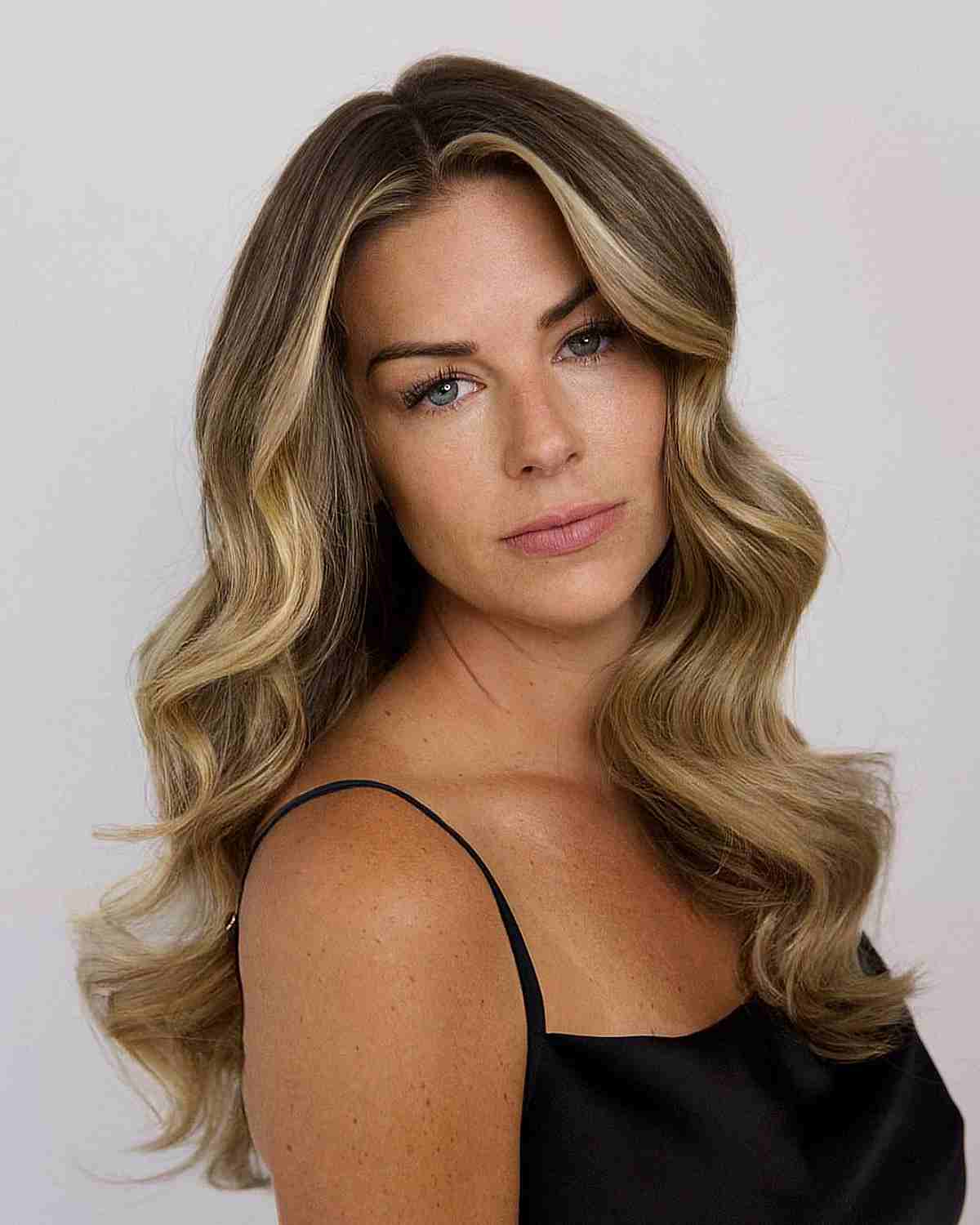 waved long blonde hair for women 40 and over